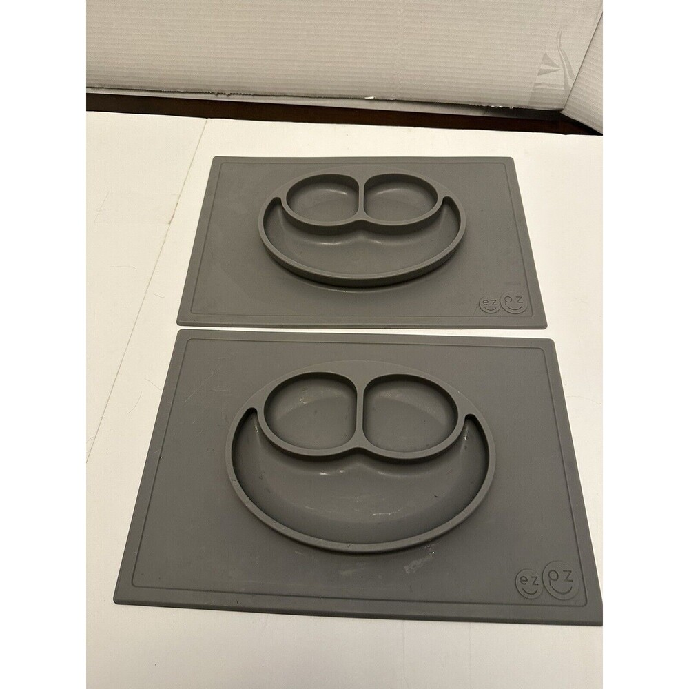 EZPZ Mat Gray Suction Placemat Plate Silicone Set of 2
